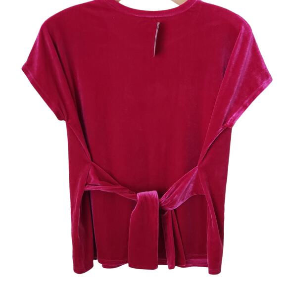 Express  Cranberry Velvet Tie Back Top XS NWT - Picture 2 of 5